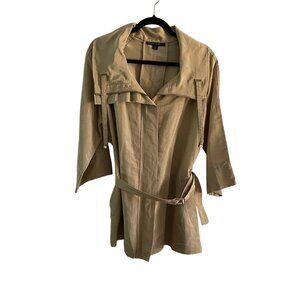 Lafayette 148 Women 10 Linen Blend 3/4 Sleeve Cowl Neck Belted Short Trench Coat